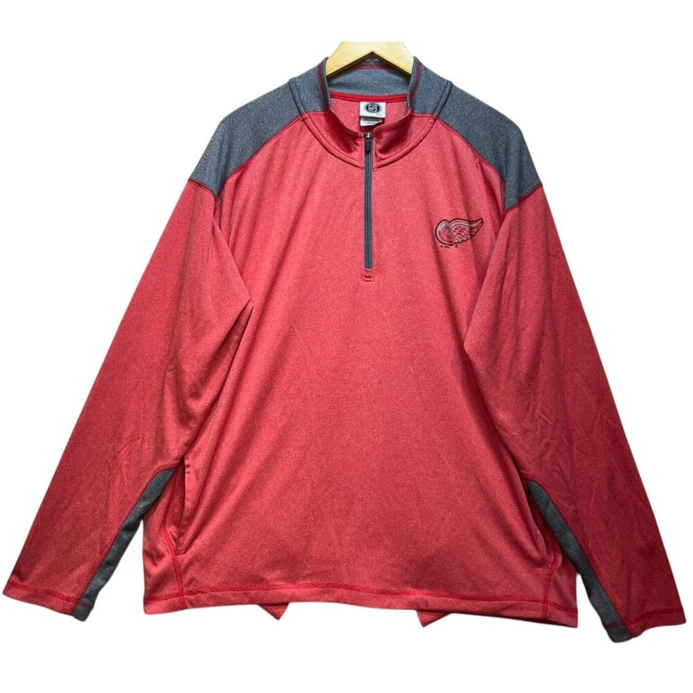 Detroit Red Wings Mens 1/4 Zip NHL Hockey Sweatshirt Sz 2XL Red Gray Long Sleeve